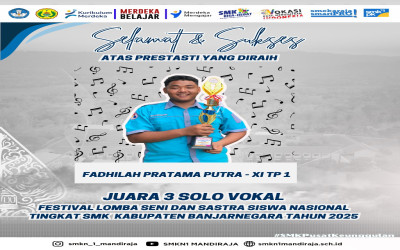 SMK Negeri 1 Mandiraja Raih Juara 3 Solo Vokal di Ajang FLS3N SMK  Tingkat Kabupaten Banjarnegara Tahun 2025